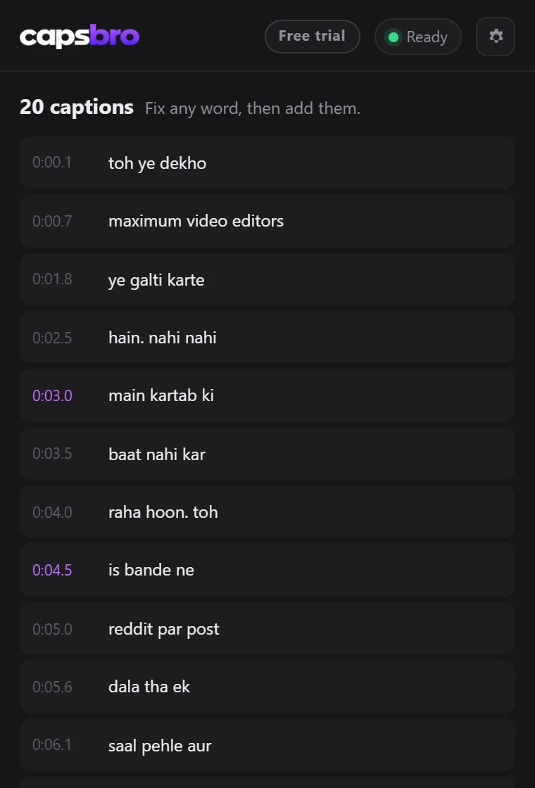 Reviewing captions before adding them to the timeline